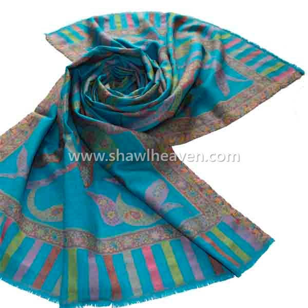 wool-cotton kashmiri kani jacquard woven shawls, stoles for ladies at wholesale prices